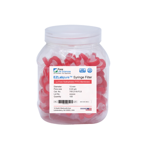 EZLabpure™ Hydrophobic PTFE Syringe Filters, 0.22 µm Pore Size Membrane for Prefiltration and Sample Prep, 13 mm, Non-Sterile, 100/PK