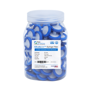 EZLabpure™ Hydrophilic PVDF Syringe Filters, 0.22 µm Pore Size Membrane for Prefiltration and Sample Prep, 25 mm, Non-Sterile, 100/PK