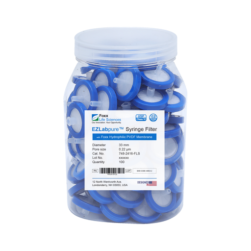 EZlabpure 33mm Syringe Filters – 0.22µm Hydrophilic PVDF Membrane, Non-Sterile for Analytical Filtration  Foxx Life Sciences | img_1 | Foxx Life Sciences Global | shopfls.com