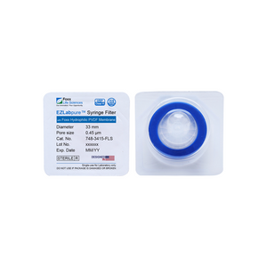 EZLabpure™  Hydrophilic PVDF Syringe Filters, 0.45 µm Membrane for Clarification or Prefiltration, 33 mm, Sterile, 100/PK