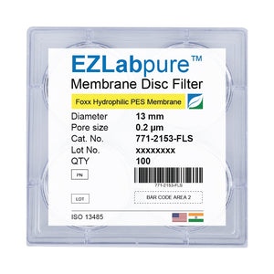 EZLabpure™ 0.2 µm PES Hydrophilic Membrane, 13 mm Disc Filters, Non-Sterile 100/PK