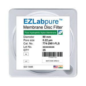 EZLabpure™ 0.2 µm Nylon Hydrophilic Membrane 90 mm Disc Filters, Non-Sterile 25/PK