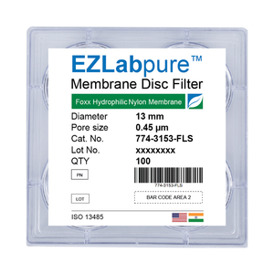 EZLabpure™ 0.45 µm Nylon Hydrophilic Membrane, 13 mm Disc Filters, Non-Sterile 100/PK