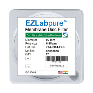 EZLabpure™ 0.45 µm Nylon Hydrophilic Membrane, 90 mm Disc Filters, Non-Sterile 25/PK