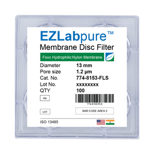 EZLabpure™ 1.2 µm Nylon Hydrophilic Membrane, 13 mm Disc Filters, Non-Sterile 100/PK