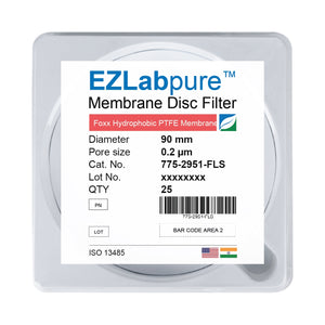 EZLabpure™ 0.2 µm PTFE Hydrophobic Membrane, 90 mm Disc Filters, Non-Sterile 25/PK