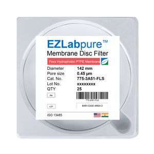 EZLabpure™ 0.45 µm PTFE Hydrophobic Membrane, 142mm Disc Filters, Non-Sterile 25/PK
