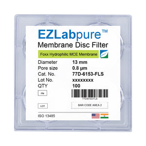 EZLabpure™ 0.8µm MCE Hydrophilic Membrane, 13mm Disc Filters, Non-Sterile 100/PK