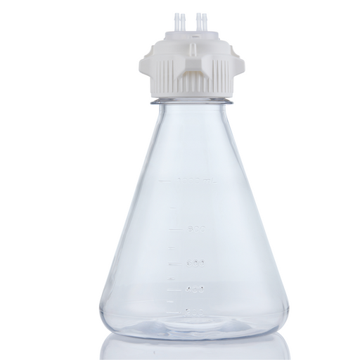 EZBio MTO 1L Flask 4x 1/8 inch Cap Adapter Baffled Base 53B VersaCap Non Sterile