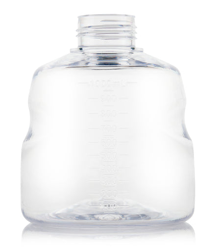 Clear plastic bottle with a cap on a white background