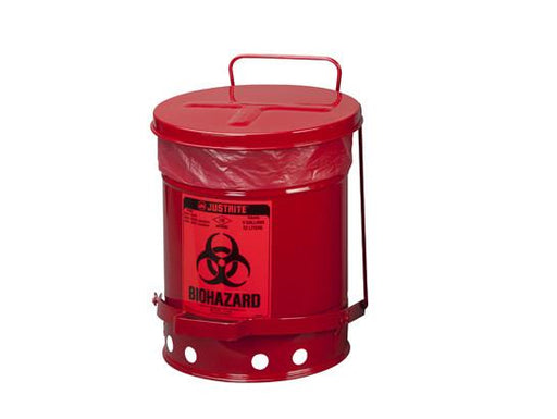 BIOHAZARD WASTE CAN, 6 GALLON, FOOT-OPERATED SELF-CLOSING COVER - SolventWaste.com
