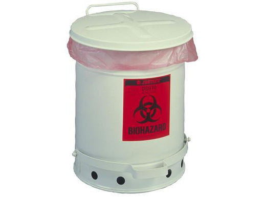 BIOHAZARD WASTE CAN, 6 GALLON, FOOT-OPERATED SELF-CLOSING COVER - SolventWaste.com
