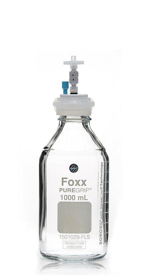 HPLC Solvent Reservoir Bottle Assembly, GL45, 1L Clear, Class VI Polytetrafluoroethylene (PTFE) Adapter,  1 Ports for 3.2mm(1/8