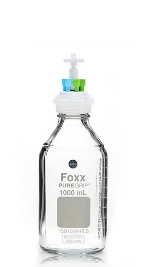 HPLC Solvent Reservoir Bottle Assembly, GL45, 1L Clear, Class VI Polytetrafluoroethylene (PTFE) Adapter,  6 Ports for 3.2mm(1/8