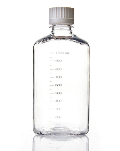 EZBio® Square Bottle, 1L, Polycarbonate (PC), Sterilized, 38-430mm Versacap®, 12/pk