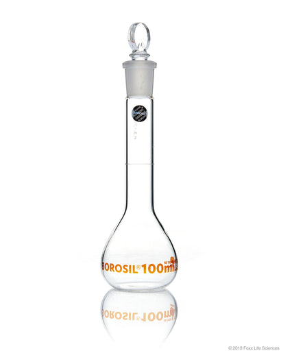 Volumetric Flask, Wide Neck, With Glass I/C Stopper, Class A with Batch certificate, 100mL