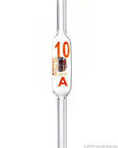 Borosil Volumetric Pipette Bulb Pipette Class A Accuracy ASTM Batch Certificate 10mL Borosilicate