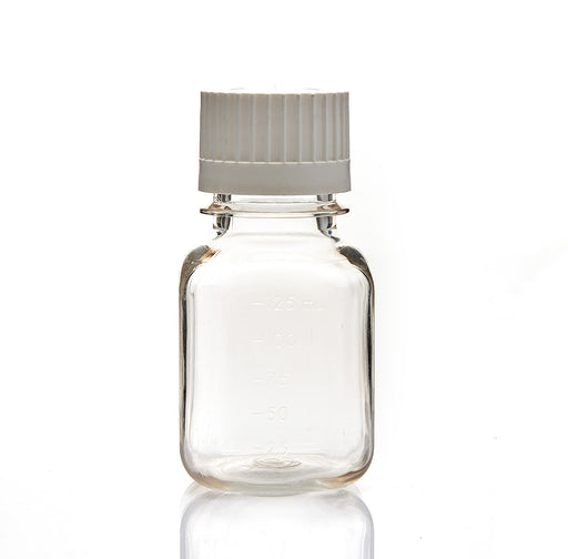 EZBio® Square Bottle, 125mL, Polycarbonate (PC), Sterilized, 38-430mm Closed Versacap®, 24/pk
