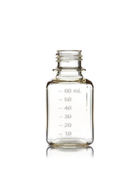 EZBio® Square Bottle, 60mL, Polycarbonate (PC), Non-Sterile, 24-415mm Neck, No Cap, 24/pk