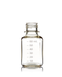 EZBio® 60 mL PETG Media Bottles, Non-Sterile, Square Storage Bottles with 24-415 mm Neck, Without Caps, 40/PK