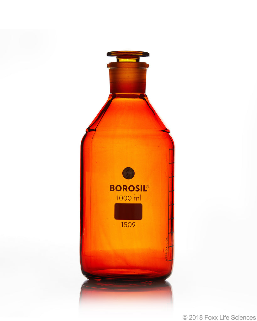 Borosil® Bottles, Reagent, Amber, with Stoppers, 2L, 29/32, CS/5 | 1509030