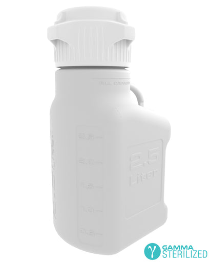 EZBio® 2.5L (0.5 GAL) High Density Poly Ethylene (HDPE) Carboy with VersaCap® 83B, Double Bagged, Gamma Sterilized