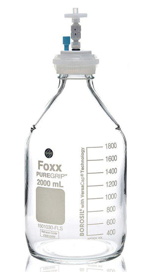 HPLC Solvent Reservoir Bottle Assembly, GL45, 2L Clear, Class VI Polytetrafluoroethylene (PTFE) Adapter,  1 Ports for 3.2mm(1/8