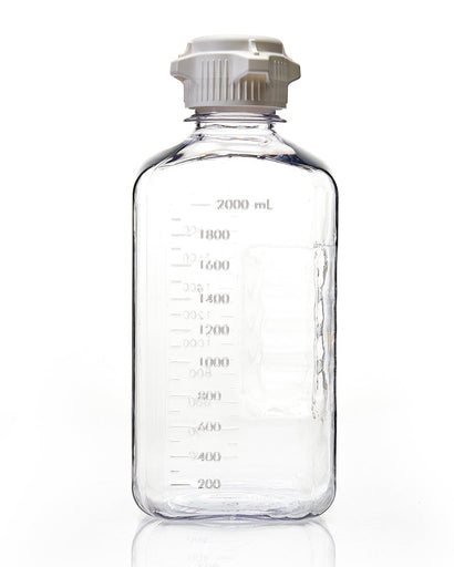 EZBio® Square Bottle, 2L, Polycarbonate (PC), Sterilized, 53B Versacap®, 6/pk