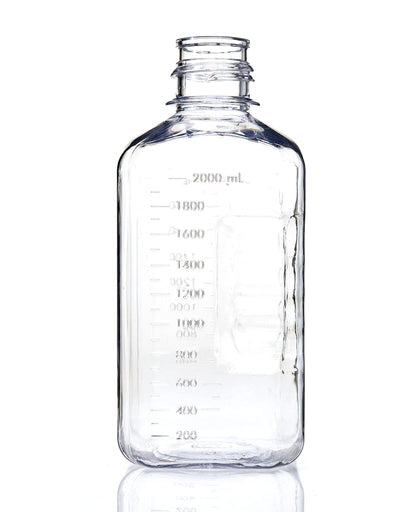 EZBio® Square Bottle, 2L, Polycarbonate (PC), Non-Sterile, 53B Neck, No Cap, 6/pk