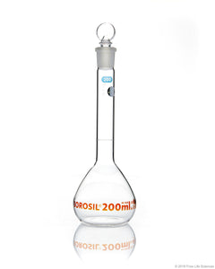 Volumetric Flask, Wide Neck, With Glass I/C Stopper, Class A with Batch certificate, 200mL