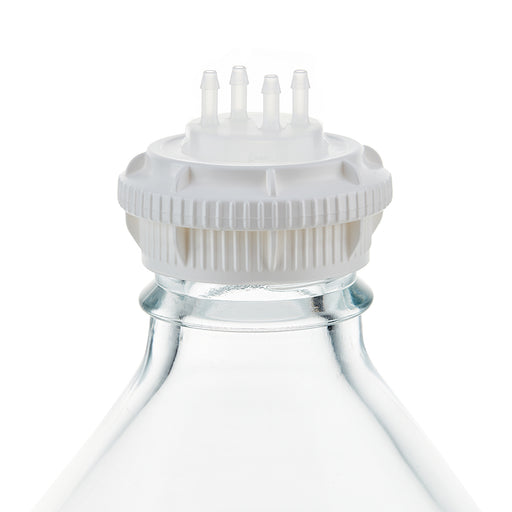 EZBio® GL45 Open Cap & Molded 4x 1/8" HB, White PP for Glass Bottles