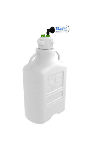 EZwaste® HPLC Solvent Waste System, 20L Heavy Duty Carboy, 83B VersaCap with 4 Ports for 1/16 Inch O.D. Tubing; 1 Port for 1/4 Inch O.D. Tubing; 3 Hose Barb Ports for 1/4 or 3/8 Inch I.D. Tubing, 1/EA
