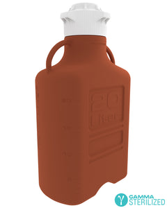 EZBio® 20L (5 GAL) Amber High Density Poly Ethylene (HDPE) Carboy with VersaCap® 120mm, Double Bagged, Gamma Sterilized