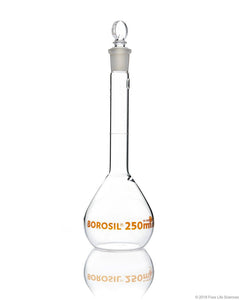 Borosil Volumetric Flask With Glass/Plastic Stopper, ASTM E288 Class A, Ind Cert 1L