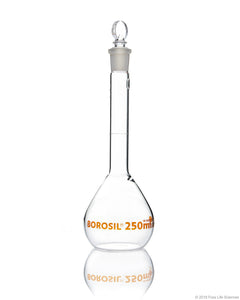 Volumetric Flask, Wide Neck, With Glass I/C Stopper, Class A with Batch certificate, 250mL