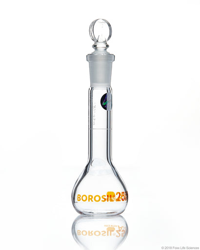 Volumetric Flask, Wide Neck, With Glass I/C Stopper, Class A with Batch certificate, 25 mL