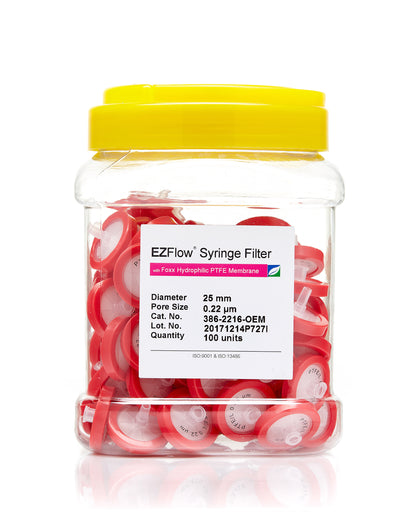EZFlow® 25mm Syringe Filter, .2μm Hydrophilic Polytetrafluoroethylene (PTFE), 100/pack