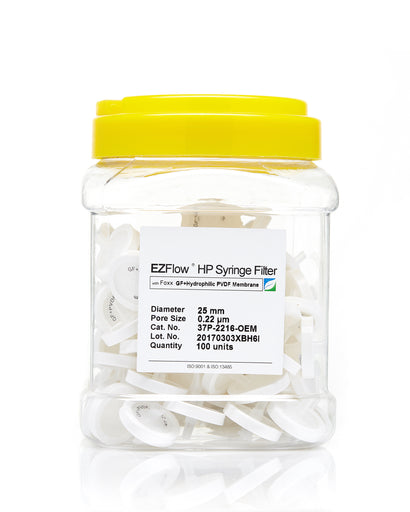 EZFlow® 25mm HP Syringe Filter, .2µm Hydrophilic Polyvinylidene Fluoride (PVDF), 100/pack