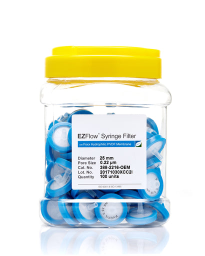 EZFlow® 25mm Syringe Filter, .2µm Hydrophilic Polyvinylidene Fluoride (PVDF), 100/pack