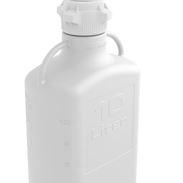 EZwaste® Safety Vent Carboy 10L High Density Poly Ethylene (HDPE) with VersaCap® 83B, 6 ports for 1/8" OD Tubing, 1 port for 1/4" HB or 3/8"HB