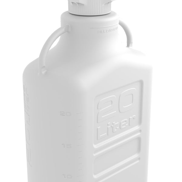 EZwaste® Safety Vent Carboy 20L High Density Poly Ethylene (HDPE) with VersaCap® 83B, 4 ports for 1/8" OD Tubing, 3 ports for 1/4" OD Tubing, 1 port for 1/4" HB or 3/8" HB