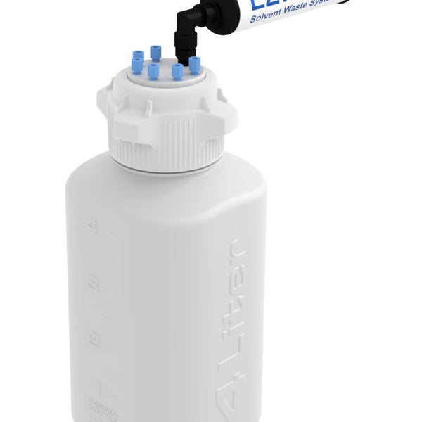 EZwaste® Safety Vent Bottle 4L High Density Poly Ethylene (HDPE) with VersaCap® 83B, 6 Ports for 1/8'' OD Tubing and a Chemical Exhaust Filter
