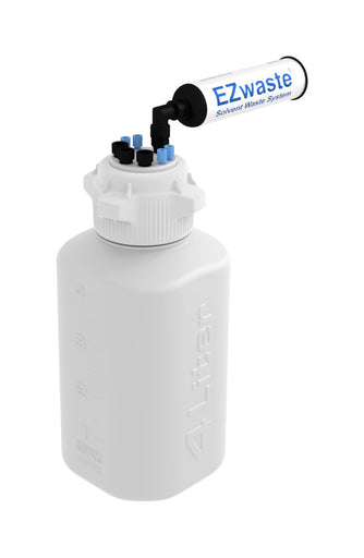EZwaste® Safety Vent Bottle 4L HDPE with VersaCap® 83B, 4 ports for 1/8" OD Tubing, 3 ports for 1/4" OD Tubing