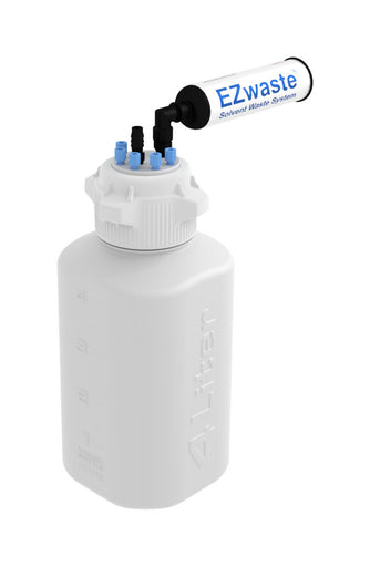 EZwaste® Safety Vent Bottle 4L HDPE with VersaCap® 83B, 6 ports for 1/8" OD Tubing, 1 port for 1/4" HB or 3/8"HB