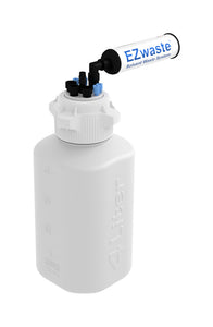 EZwaste® HPLC Solvent Waste System, 4 L HDPE Heavy Duty Reusable Bottle, 83 mm (83B) VersaCap with Four (4x) Ports for 1/8 Inch O.D. Tubing; Three (3x) Ports for 1/4 Inch O.D. Tubing; One (1x) Hose Barb Port for 1/4 or 3/8 Inch I.D. Tubing, 1/EA