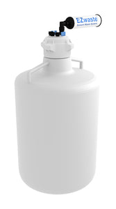 EZwaste® HD Solvent Waste System, 4 Ports for 1/8" OD Tubing, 3 ports for 1/4" OD Tubing with 20L Round High Density Poly Ethylene (HDPE) Container