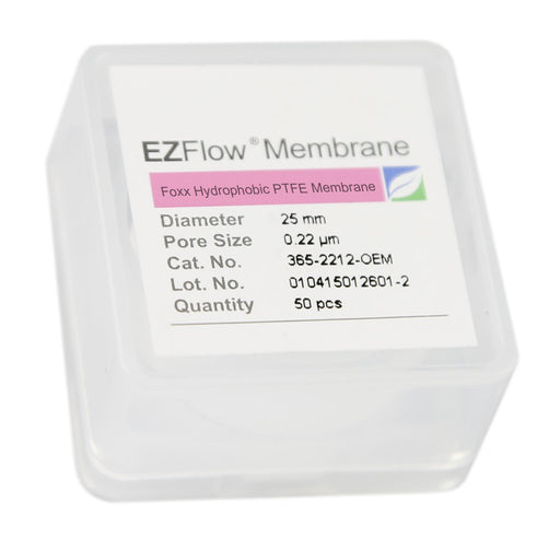 50 pack EZFlow® 25mm 0.2µm Hydrophobic Polytetrafluoroethylene (PTFE) Membrane Disc Filter