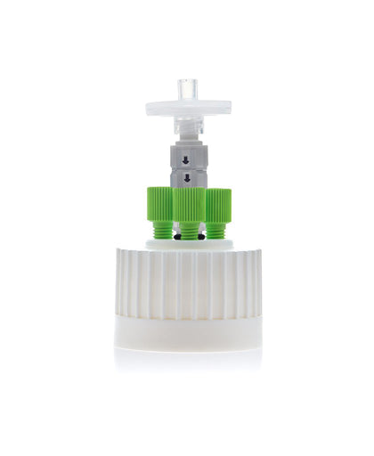 HPLC Solvent Reservoir ChromCap™ 300 Assembly, 38-430, Class VI Polytetrafluoroethylene (PTFE) Adapter,  3 Ports for 3.2mm(1/8") and/or 1.6mm(1/16") OD Tubing