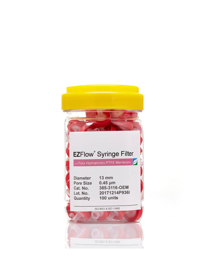 EZFlow® 13mm Syringe Filter, .45μm Hydrophobic Polytetrafluoroethylene (PTFE), 100/pack