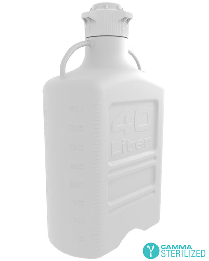 EZBio® 40L (10 GAL) High Density Poly Ethylene (HDPE) Carboy with VersaCap® 120mm, Double Bagged, Gamma Sterilized
